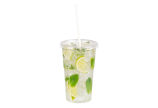 clear cup combiné avec un couvercle plat à fente cruciforme et une paille en papier