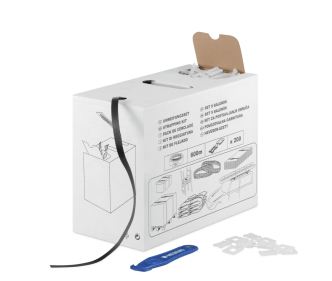 Set de feuillard de cerclage PP dans un carton distributeur