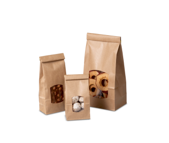 Sachet à fond plat en papier kraft à fenêtre