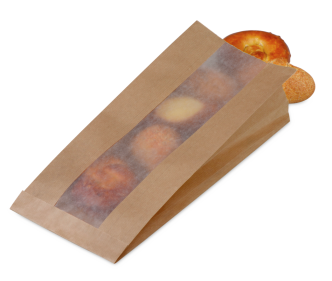 Sachet à soufflet avec bande de visibilité en papier cristal brun