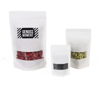 Sachet autoporteur blanc avec fenêtre transparente