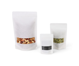 Sachet autoporteur blanc avec fenêtre transparente