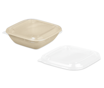 Couvercle en rPET pour bol en bagasse rectangulaire