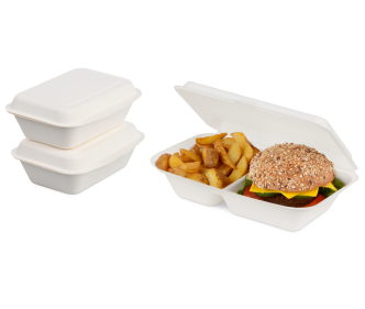 Boîte de menu en bagasse avec couvercle