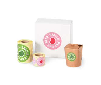 Etiquette adhésive ronde « bite.smile.repeat. »