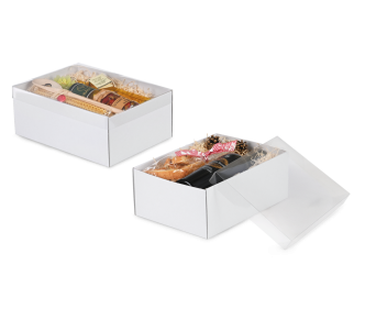 Boîte télescopique blanche avec couvercle transparent 