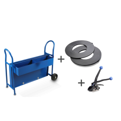 Kit de cerclage feuillard acier + dispositif de fermeture + dévidoir