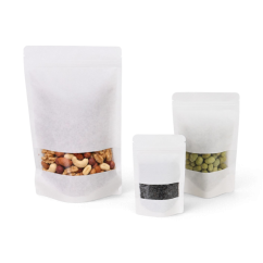 Sachet autoporteur blanc avec fenêtre transparente