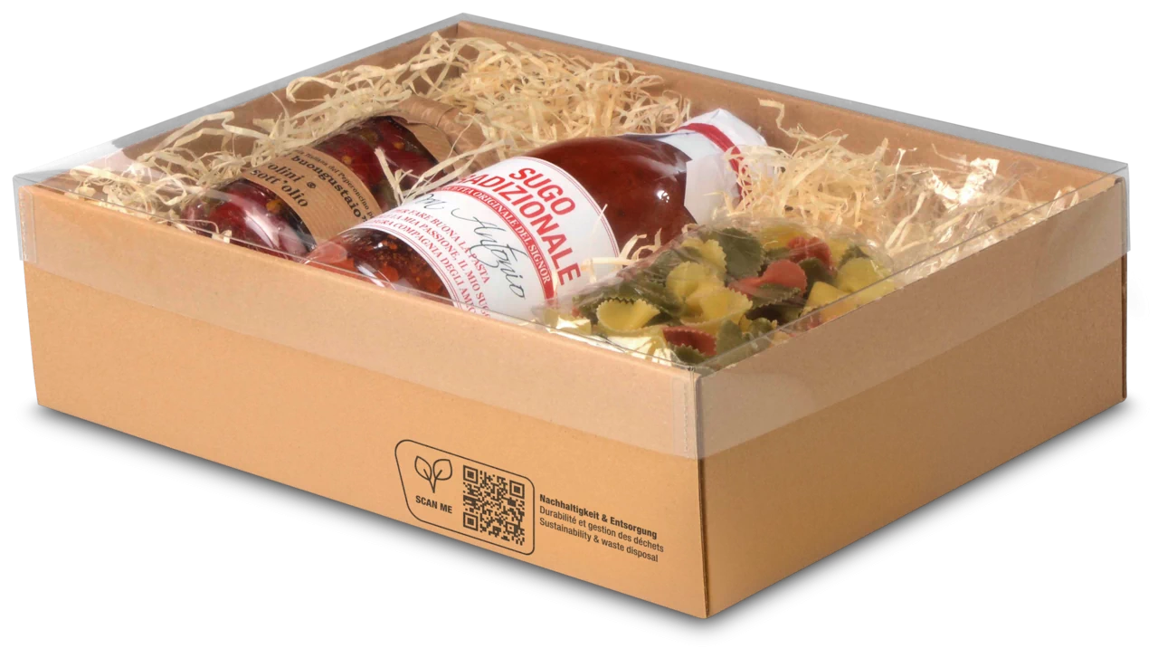 Boîte télescopique brune avec couvercle transparent 