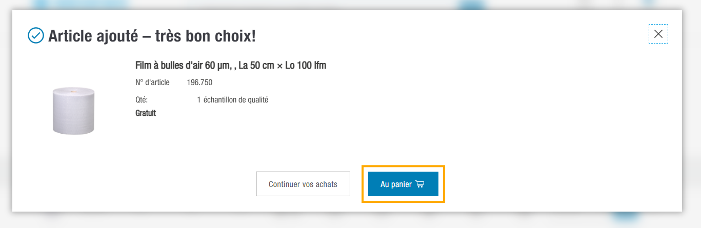 Passer à la caisse et commander des échantillons gratuits