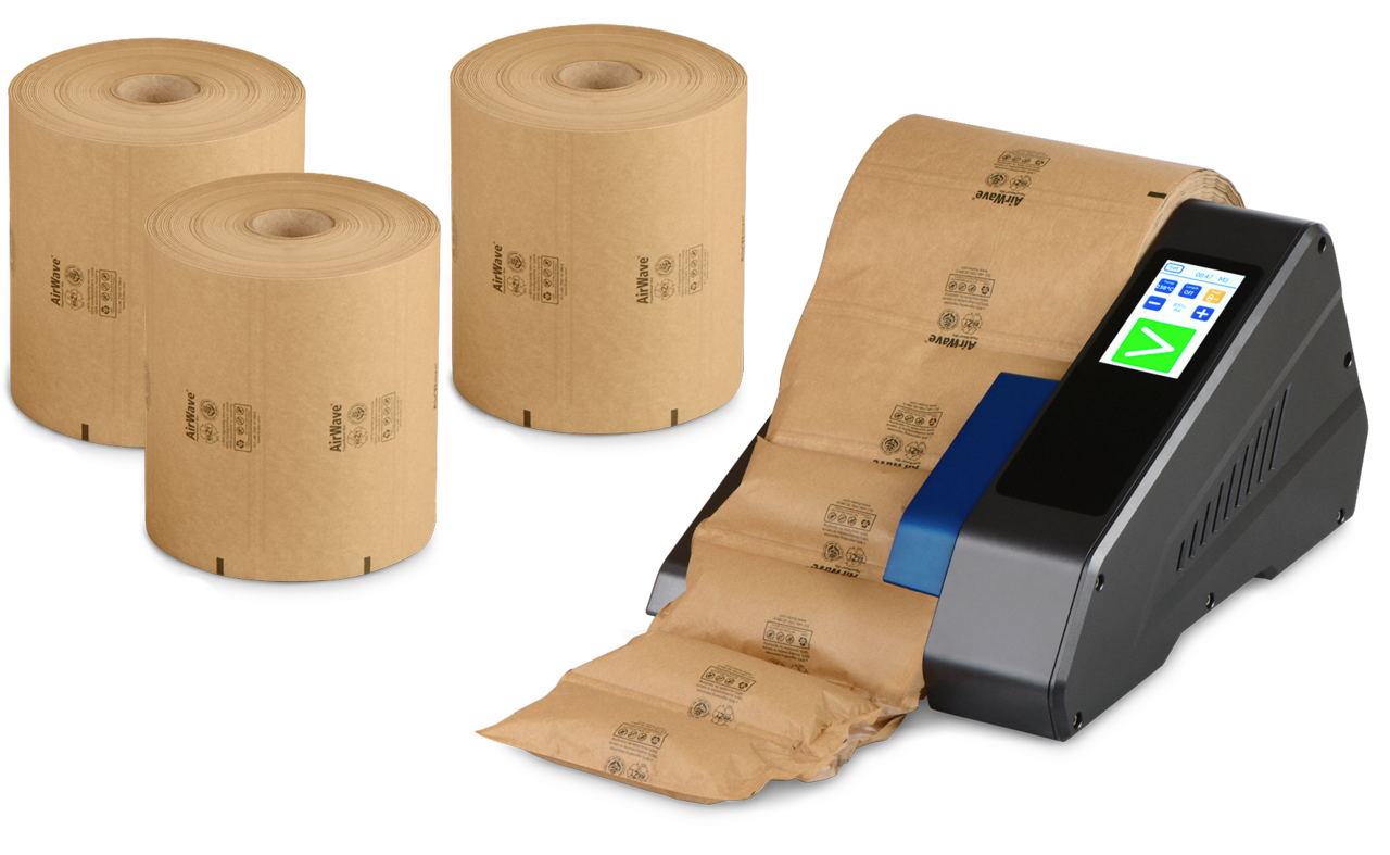 Art.-Nr. 199.697: Set bestehend aus AirWave2 Gerät und 4 Rollen Papier-Luftkissen.