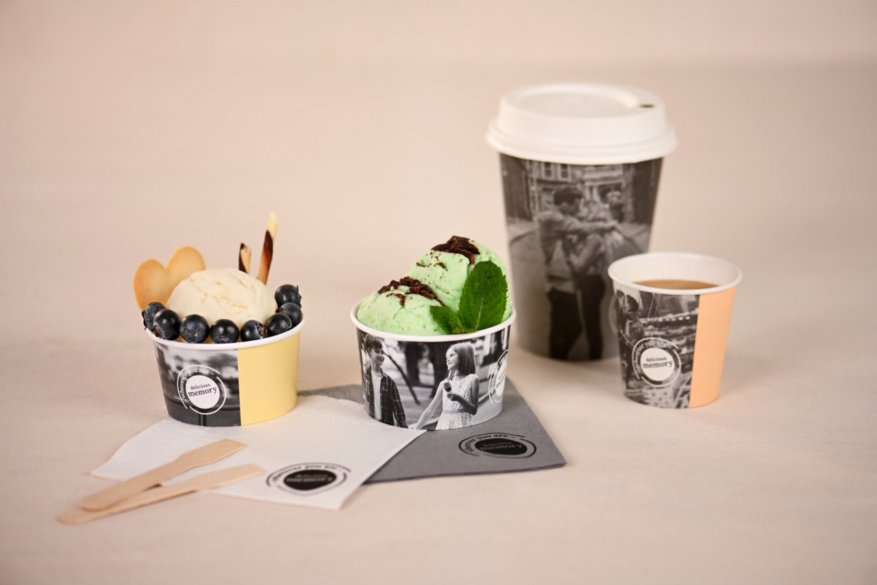Heissgetränke-Becher PE-beschichtet «delicious memory»