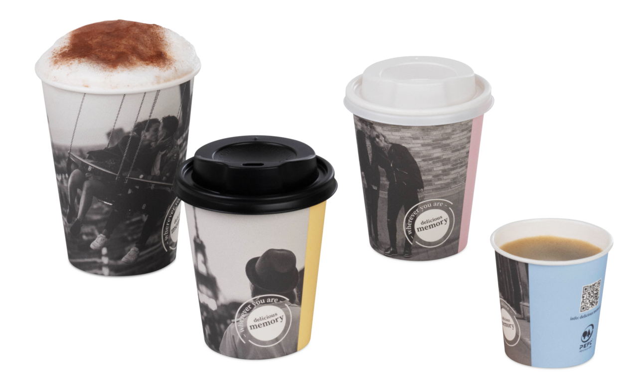 Heissgetränke-Becher PE-beschichtet «delicious memory»