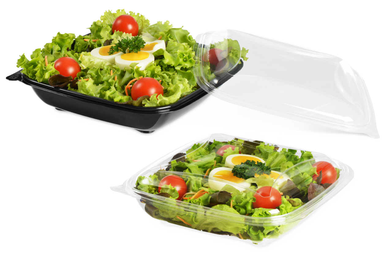 Salatschale aus PET quadratisch mit Deckel