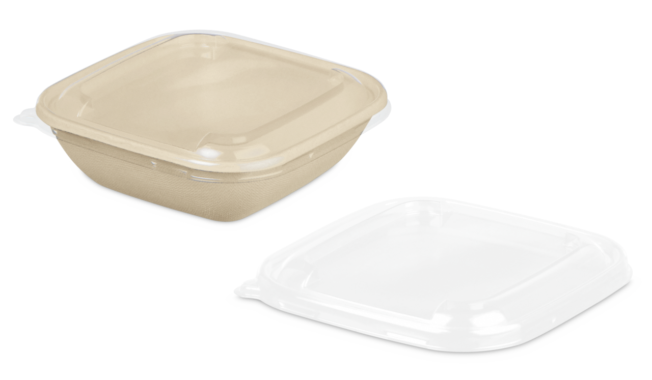 rPET-Deckel zu Schale aus Bagasse quadratisch 