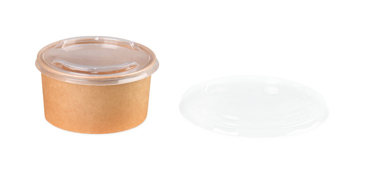 Deckel aus PP zu Salat-/Menüschale aus Karton braun rund