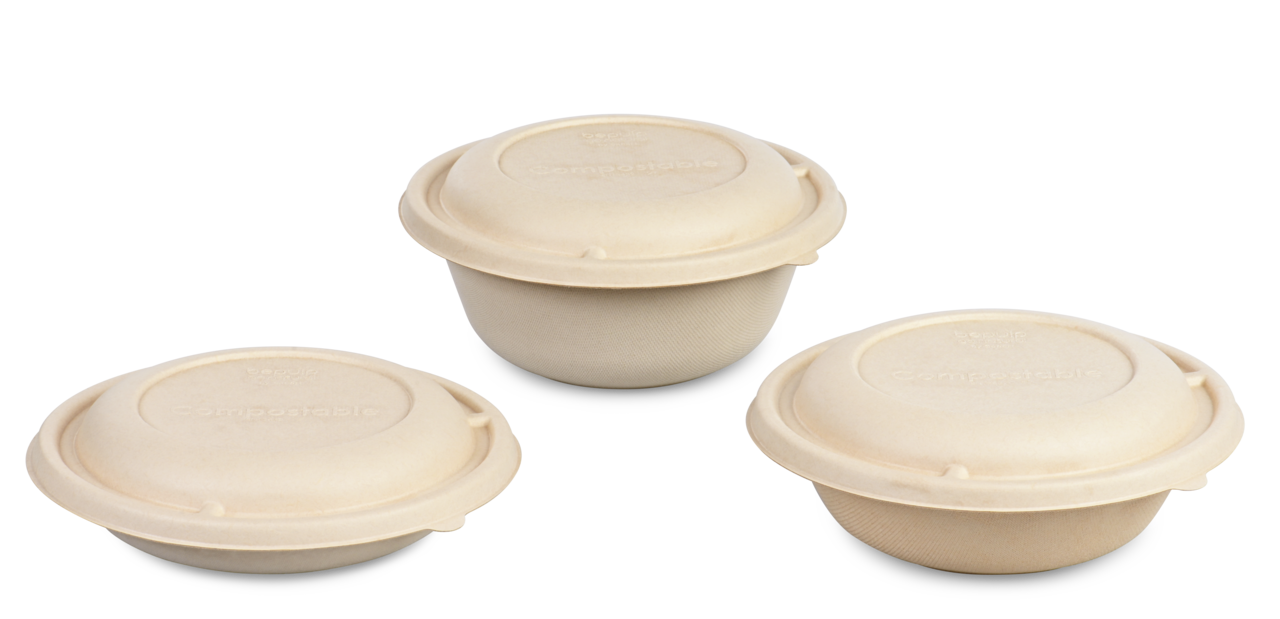Schale aus Bagasse rund & Deckel