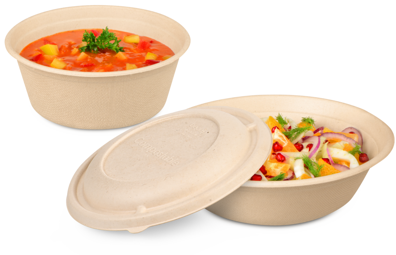 Schale aus Bagasse rund & Deckel