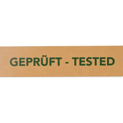 SK-Band Papier braun, GEPR&Uuml;FT, 50 mm/50 lfm, gr&uuml;n bedruckt