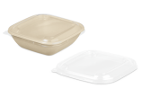rPET-Deckel zu Schale aus Bagasse quadratisch 