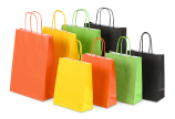 Papiertaschen in verschiedenen Grössen und Farben wie Gelb, Grün, Orange und Schwarz erhältlich 