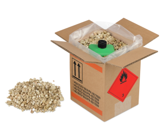 Saugfähiges Füllmaterial bindet chemische Substanzen wie z. B. Farben, Lacke, Verdünner, Säuren, Laugen usw.