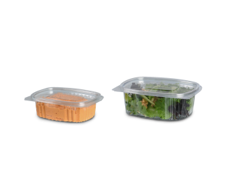Feinkostbecher aus rPET rechteckig mit Deckel