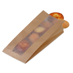 Faltenbeutel mit Pergamin-Sichtstreifen braun