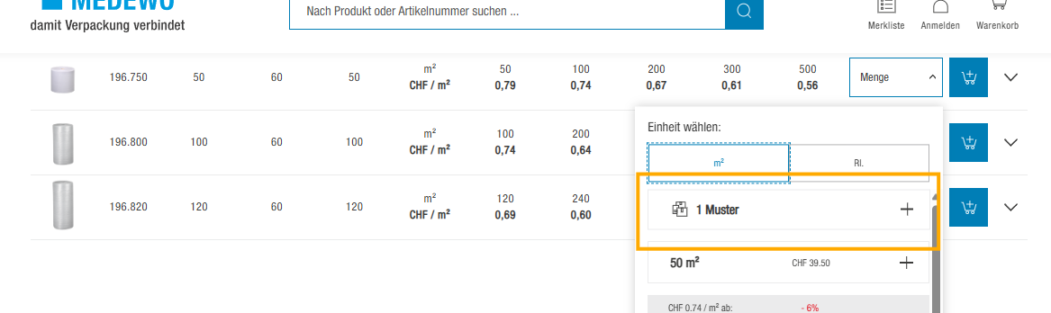 Die Bestelltabelle von MEDEWO