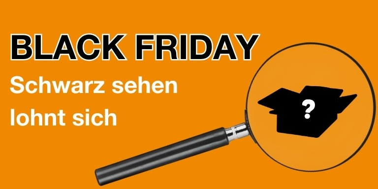 Schwarze Verpackungen hinter Lupe