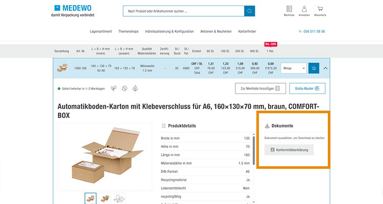 Konformit&auml;tserkl&auml;rung eines Kartons von MEDEWO