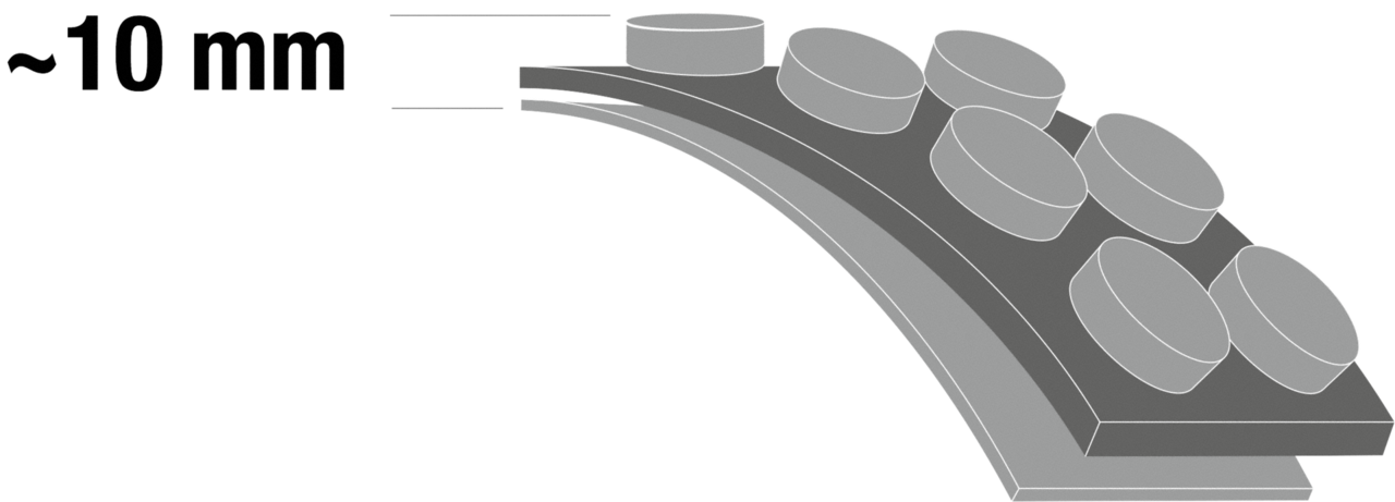 Die ca. 10 mm hohe Noppenstruktur sorgt für optimale Dämpfung und zuverlässigen Schutz empfindlicher Oberflächen.