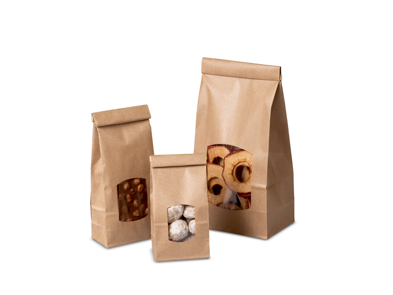 Blockbodenbeutel aus Kraftpapier mit Sichtfenster