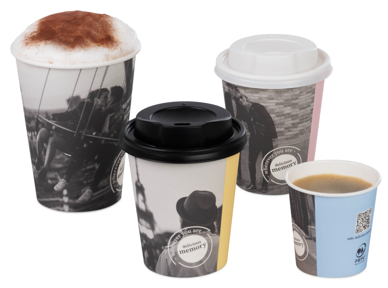 Heißgetränke-Becher PE-beschichtet «delicious memory»