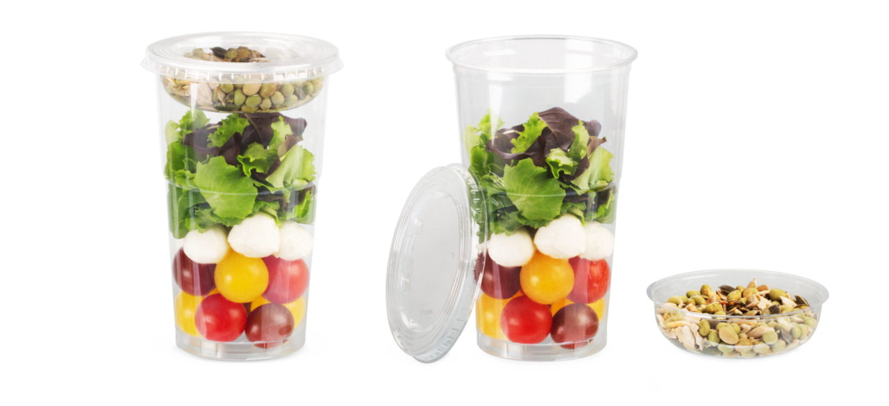 Clear Cup kombiniert mit Aufsatzbecher und Flachdeckel ohne Kreuzschlitz