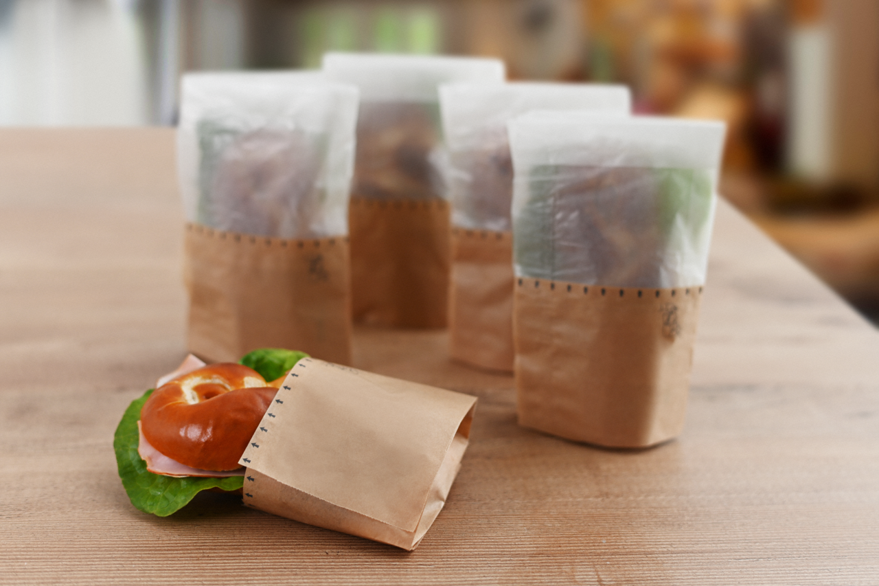 Snack-Bag braun mit Pergamin-Sichtstreifen