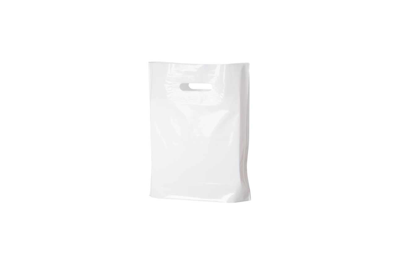 PE-Tragetasche DKT 300×350+(2×40) mm, weiß, 50 µm, mit Griffloch