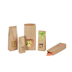 Blockbodenbeutel aus Kraftpapier mit Sichtfenster
