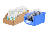 Lagerboxen und Lagersichtkästen sind ideal, um daraus Waren zu entnehmen und sie in den Beuteln zu kommissionieren bzw. bereits gepackte Beutel zu ordnen.