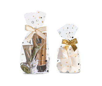 Kreuzbodenbeutel transparent mit Kreisen