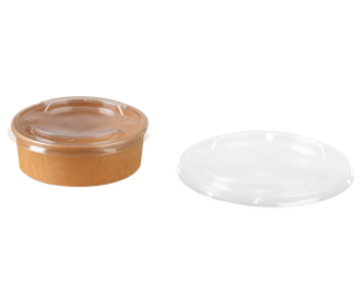 Deckel aus rPET zu Salat-/Menüschale aus Karton braun rund