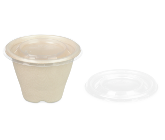 PP-Deckel zu Schale aus Bagasse konisch