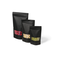 Standbodenbeutel schwarz mit Sichtfenster