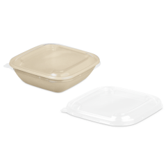 rPET-Deckel zu Schale aus Bagasse quadratisch 