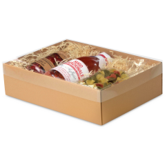 Stülpdeckelkarton braun mit Klarsichtdeckel