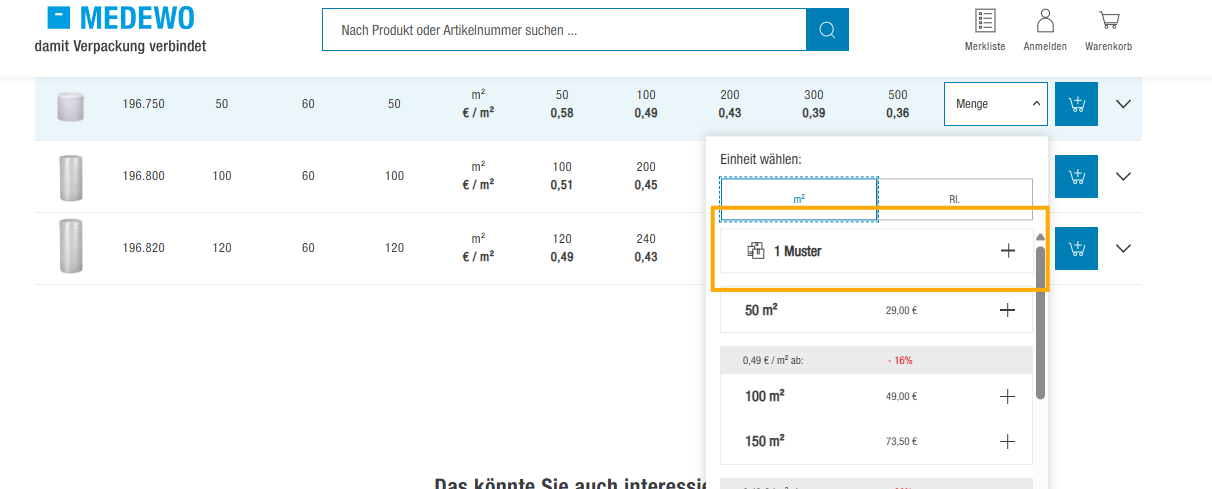 Die Bestelltabelle von MEDEWO